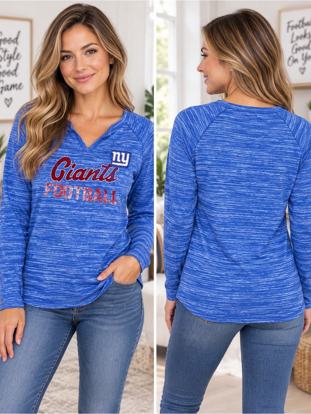 Majestic New York Giants Women’s Small Blue Long Sleeve Football Shirt NFL